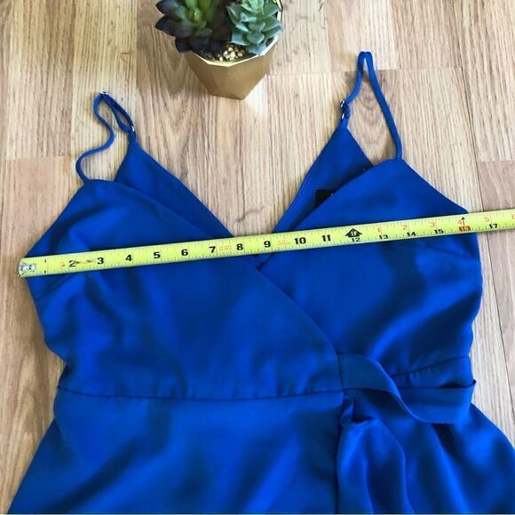 Lulus Manhattan Moment Ruffled Midi Wrap Dress Blue Straps Sleeveless - Picture 7 of 10
